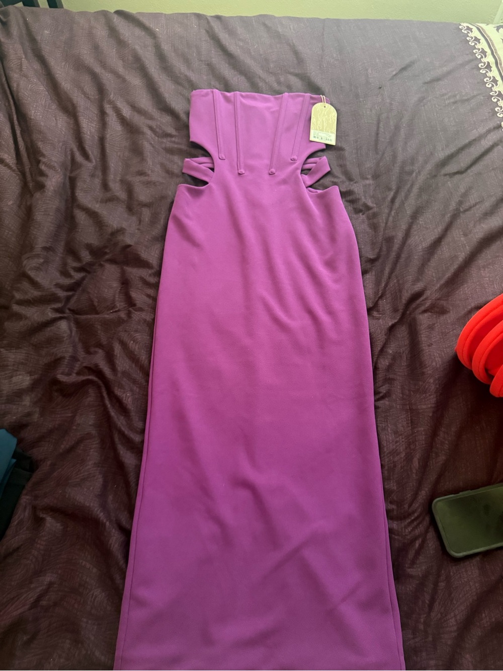 Meshki Strapless Cutout Maxi Dress in Purple